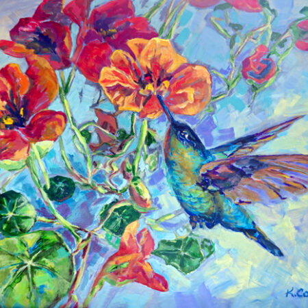 Hummingbird and Nasturtiums